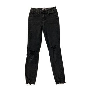 YMI Wannabettabutt Black Distressed Jeans Size 3 Raw Hem Stretch 26X25